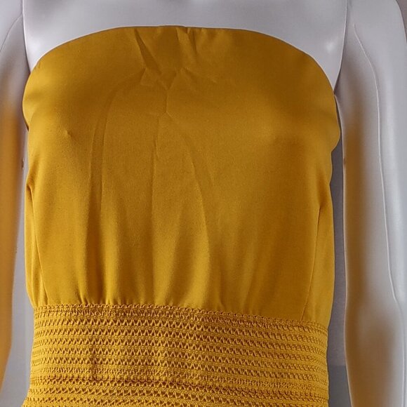 New York & Company Yellow Strapless Stretch Fit & Flare Smocked Waist Dress XXL - Picture 3 of 12